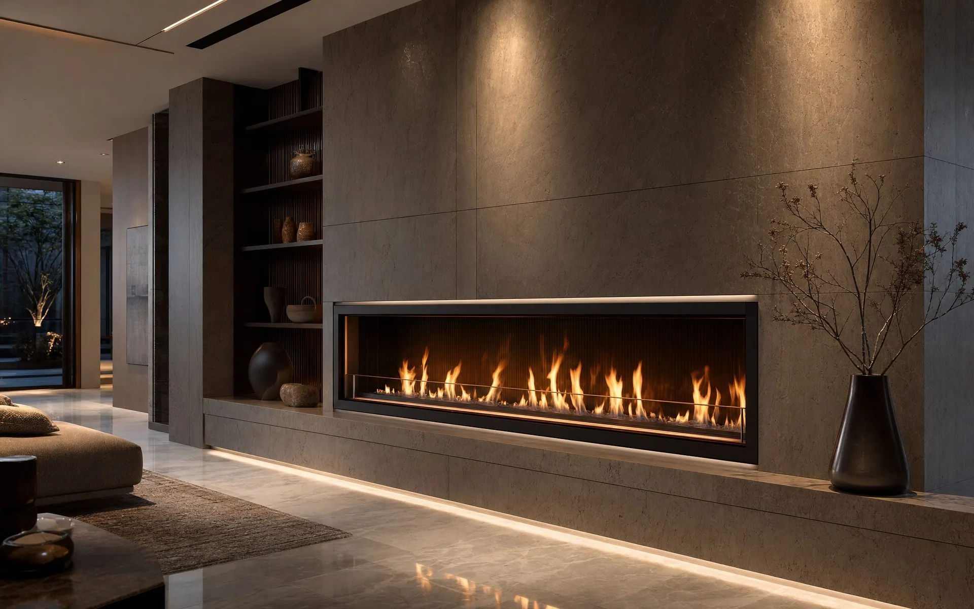 SEFIRE smart ethanol fireplace installed in a luxury modern living room