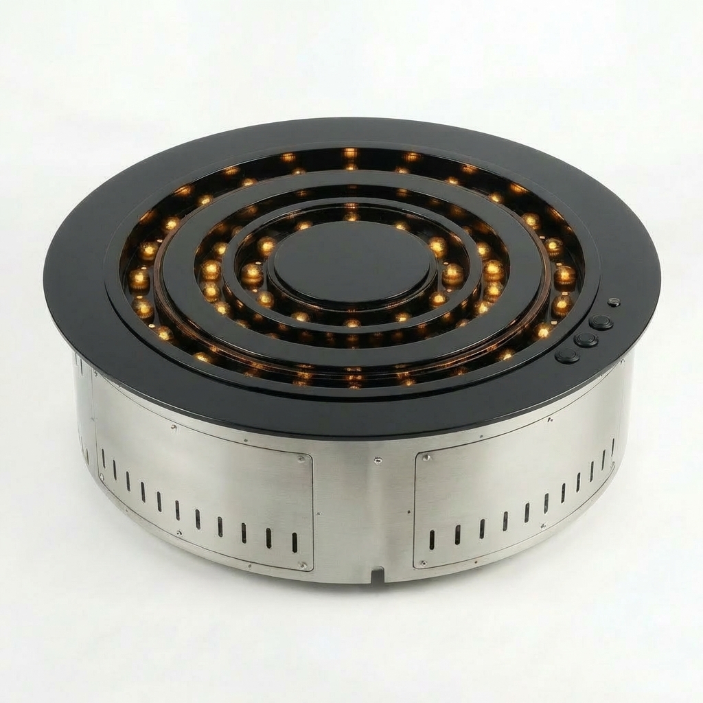 Black PVD SEFIRE ODVF750 large round outdoor water vapor fireplace