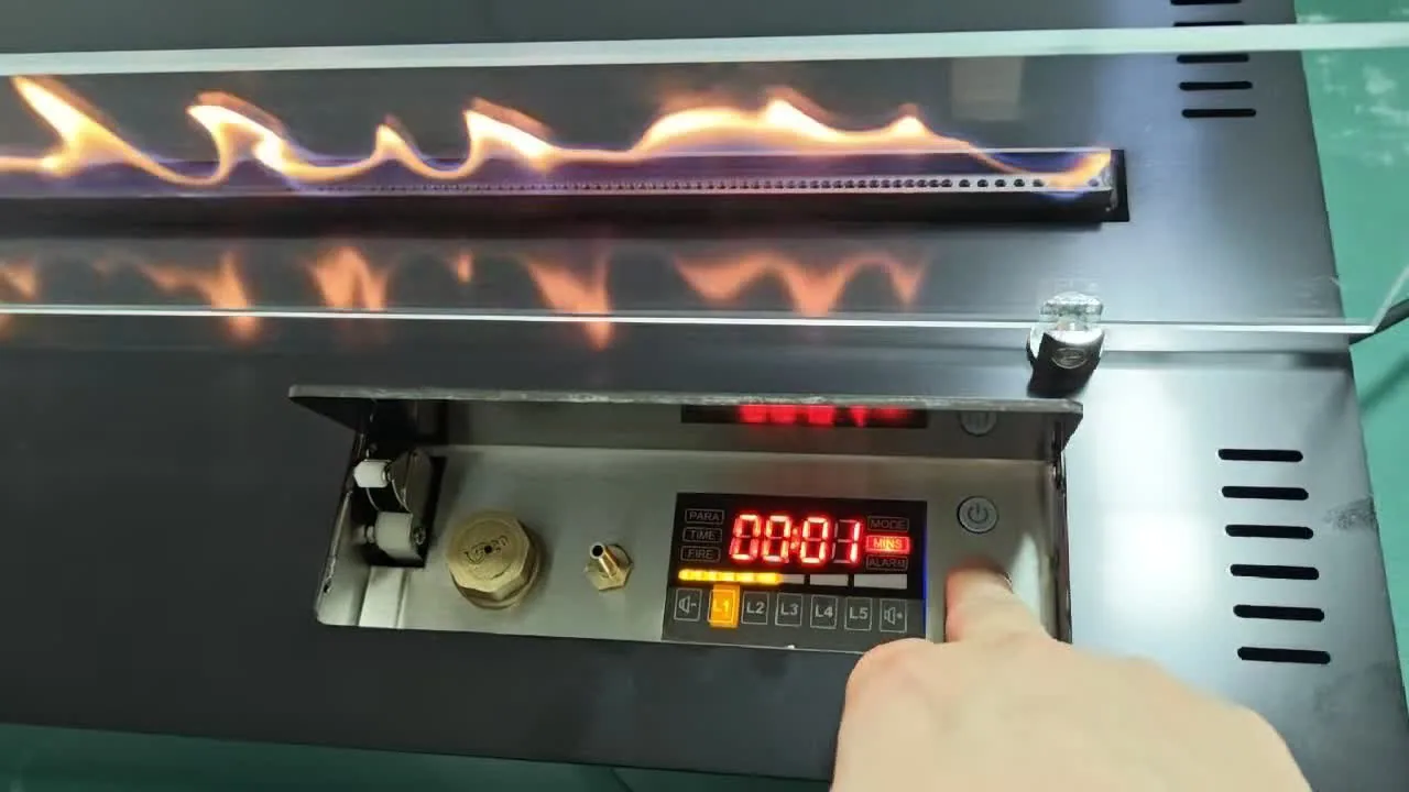 SEV control panel showing L1 flame level while the smart ethanol vapor fireplace is operating